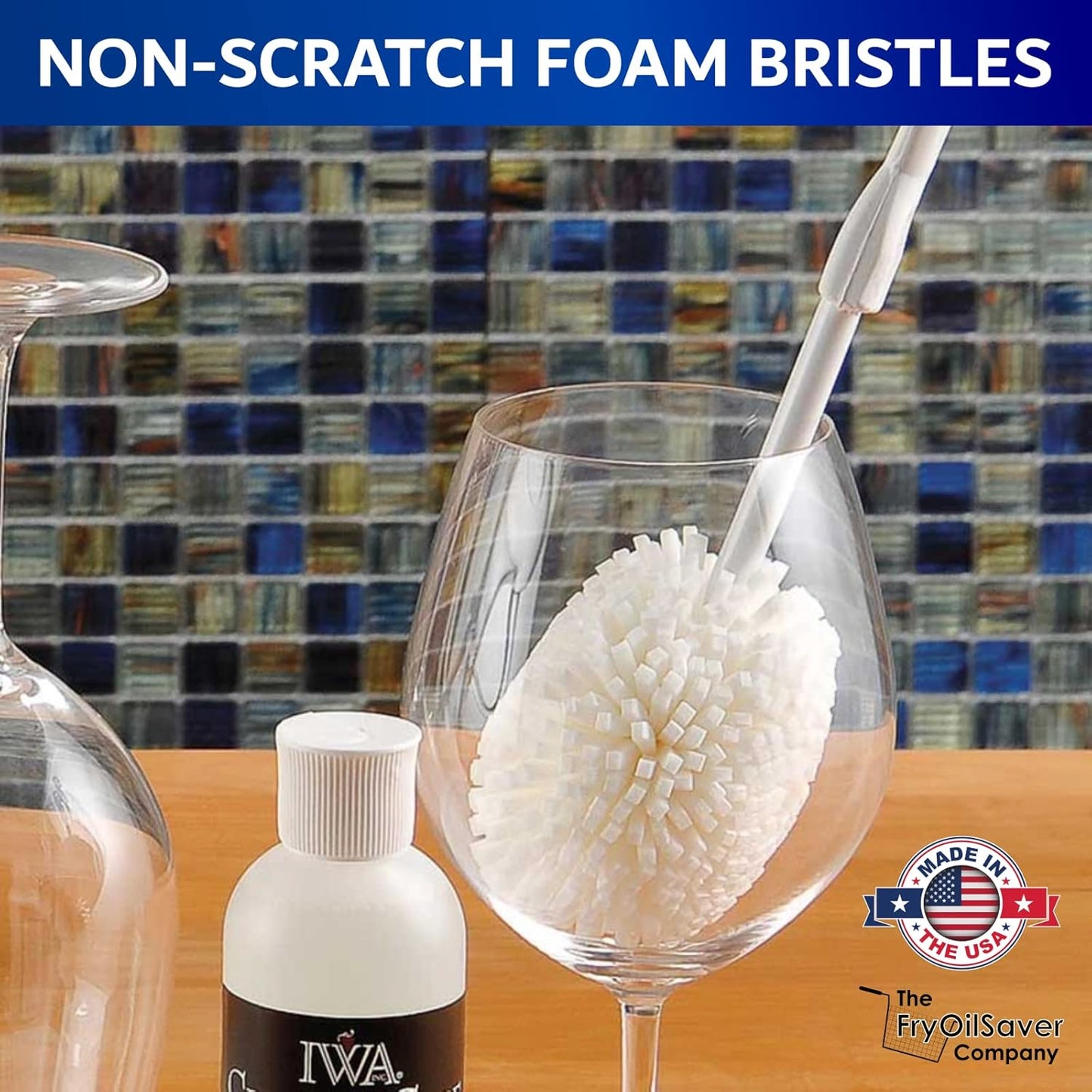 Foam Goblet Wine Glass Cleaner Brush - Foam Wine Glass Brush Cleaner - Non-Scratch & Soft Bristles for Wide Neck Glasses - Dishwasher Safe - For Home, Hotel, Restaurant, Bar - by FryOilSaver Co. B232C