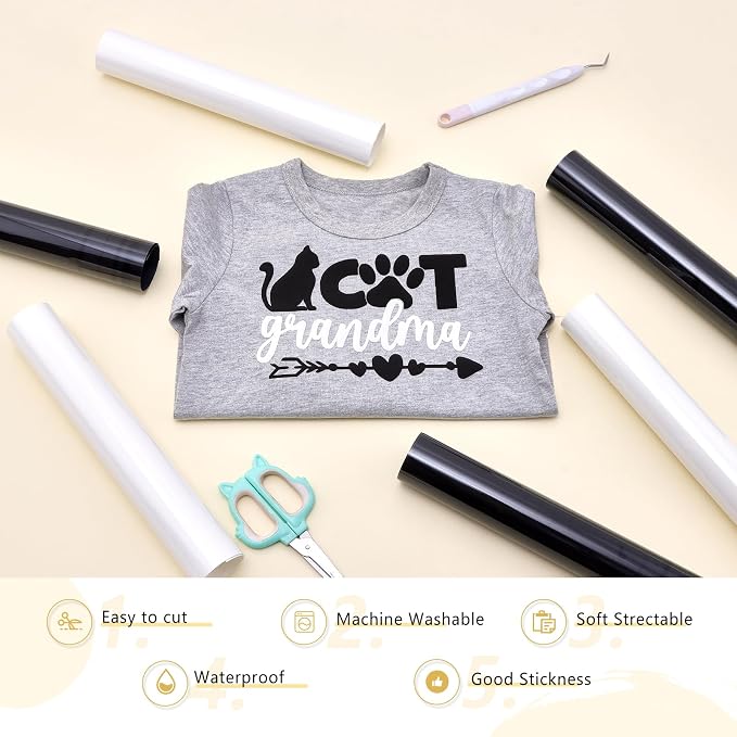 HTVSTD Black White Puff HTV Heat Transfer Vinyl 6pcs 12×10in | Puff Iron on