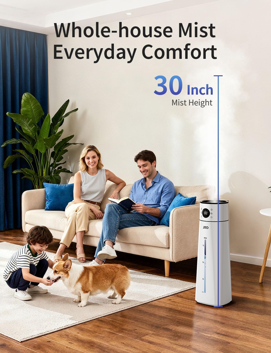 JRD Humidifier Large Room 8L/ 2.1Gal, Ultrasonic Cool Mist for Bedroom, Quiet Humidifier with Remote Control, 10 Mist Modes, 24H Timer, AI Mode for Baby Home Office Adults Plants