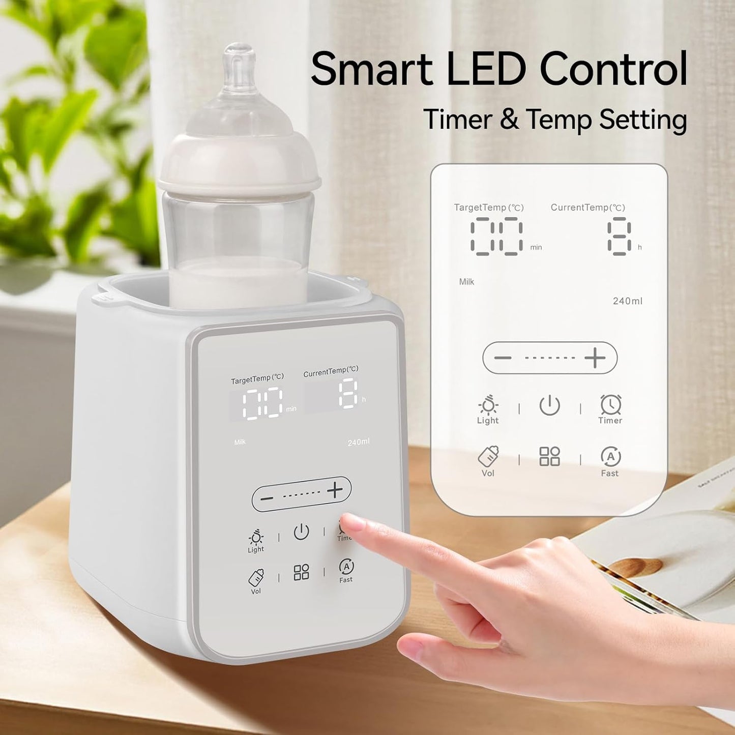 Baby Bottle Warmer for Breast Milk with Timer & Night Light, 11-in-1 Milk Warmer for Baby Bottles, 48H Keep Warm, BPA-Free Fast Heating with Adjustable Temperature for Glass/PPSU Bottles