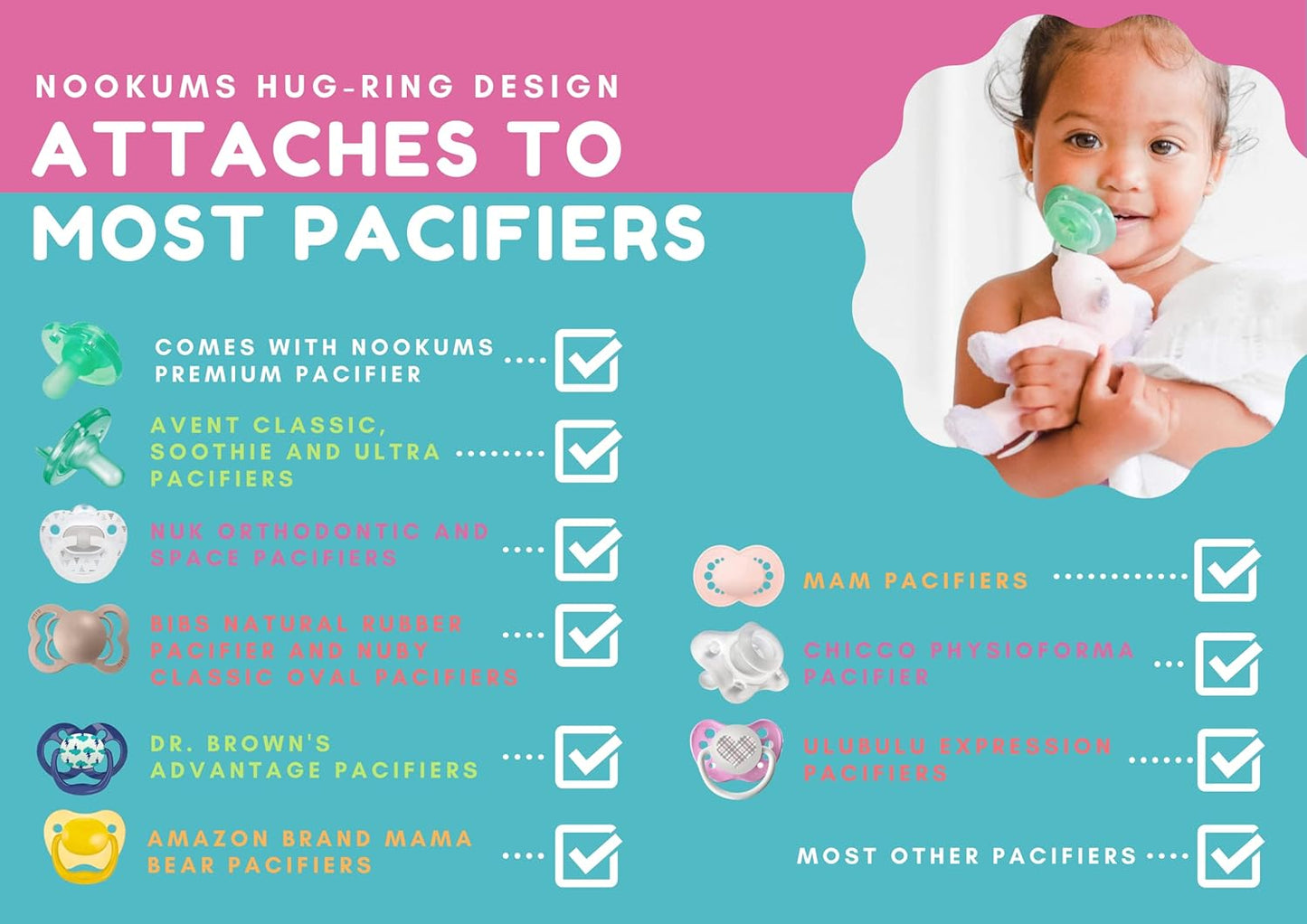 Nookums Paci-Plushies Shakies - Pacifier Holder with Built in Rattle (2 in 1)- Adapts to Name Brand Pacifiers, Suitable for All Ages, Plush Toy Includes Detachable Pacifier (Bentley The Bear)