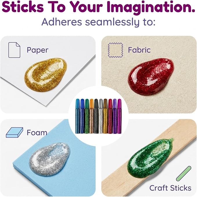 Tassel Toppers Non Toxic Washable Glitter Glue Stick Set, Quick Drying Color