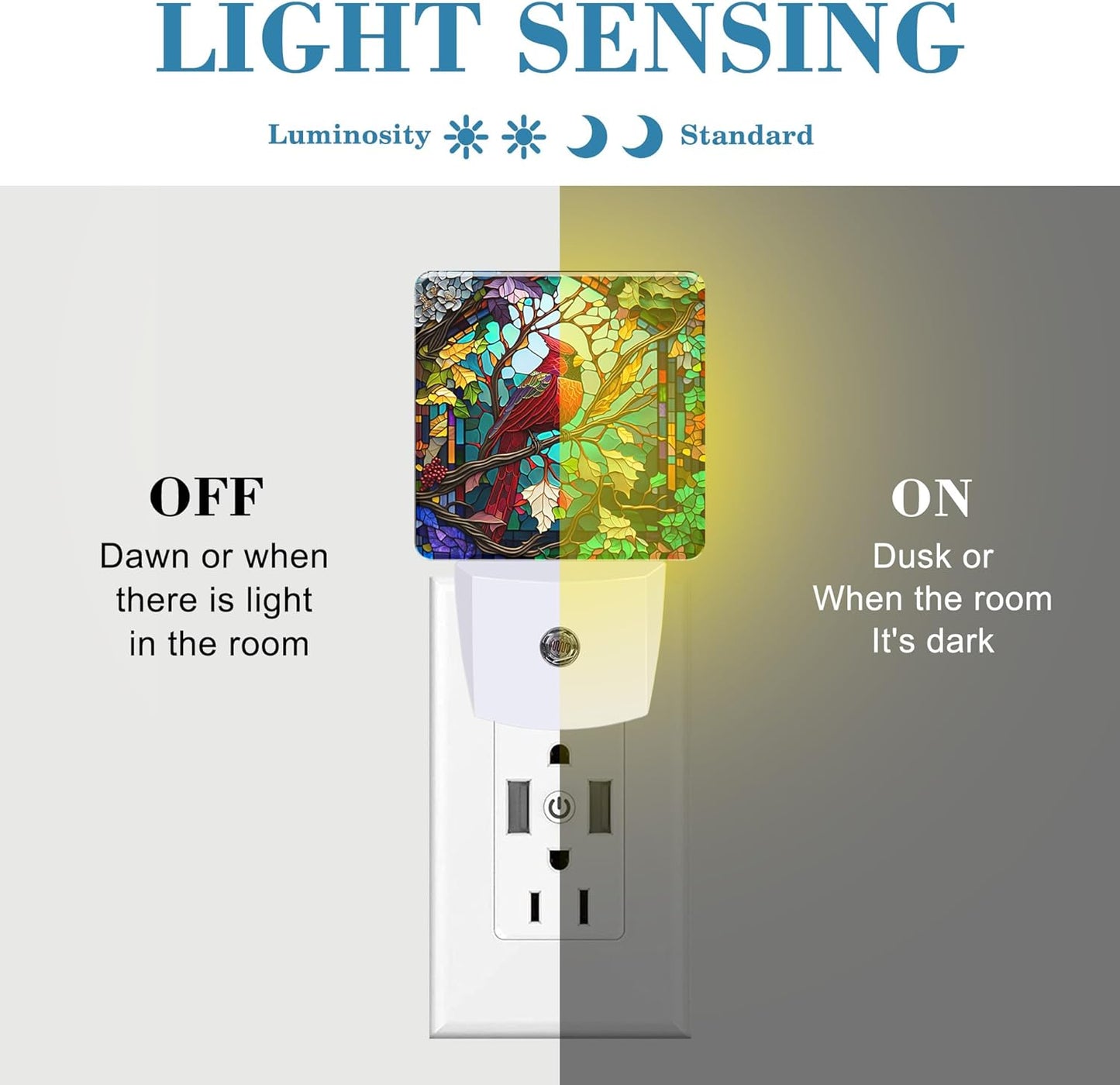 Plug in Night Lights Christmas Stained Glass Cardinal Bird Nightlight Plug Into Wall Dusk to Dawn Sensor LED Night Light for Kid Girls Boys Room Decor,Hallway,Kitchen,Bathroom,Nursery,Stairs