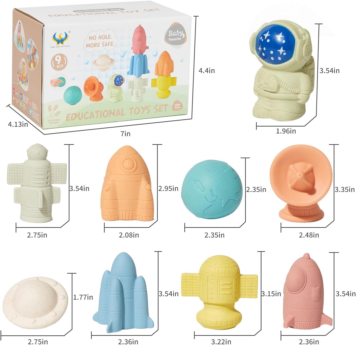 Mold-Free & No Holes Bath Toys 9 Pack | Safe Astronaut & Rocket Ship Toys for Babies 6-12M & Toddlers 1-3Y | Bathtub Pool Float Toys for Boys Girls
