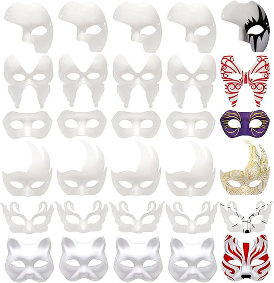 Nicunom 30 Pack Paper Mache Art Masks, DIY Blank Masks Paintable Masquerade