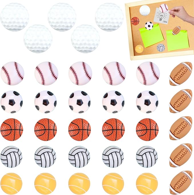 35 Pack Sport Ball Push Pins Basketball Baseball Football Tennis Thumb Tacks