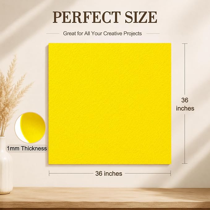 Bright Yellow Large Felt Fabric 36" x 36", 1mm Stiff Felt Sheet, Nonwoven Fabric
