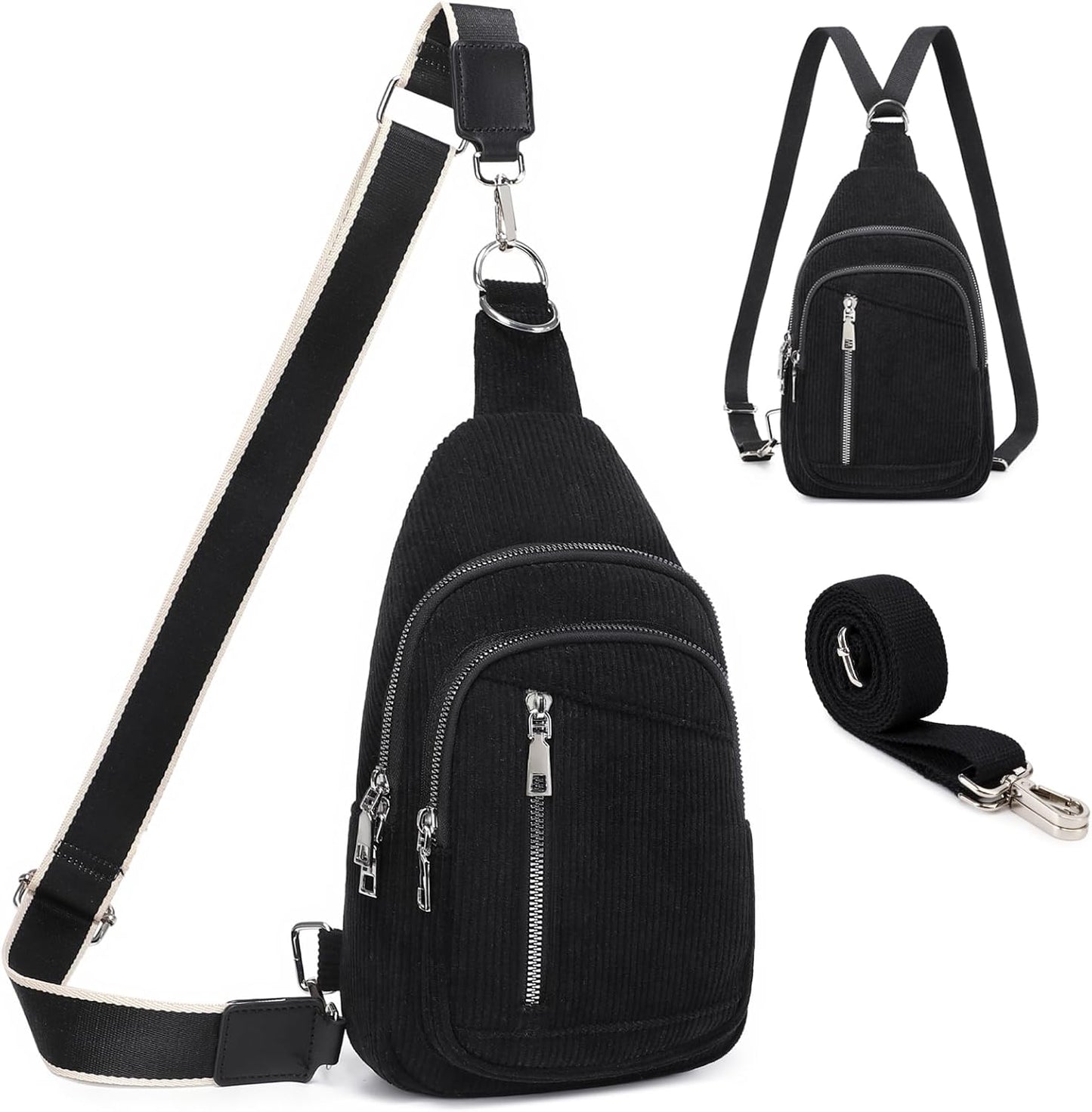 Sling Bag Crossbody Backpack - 2 in 1 Leather Cross Body Bag Fanny Pack with 2 Removable Straps