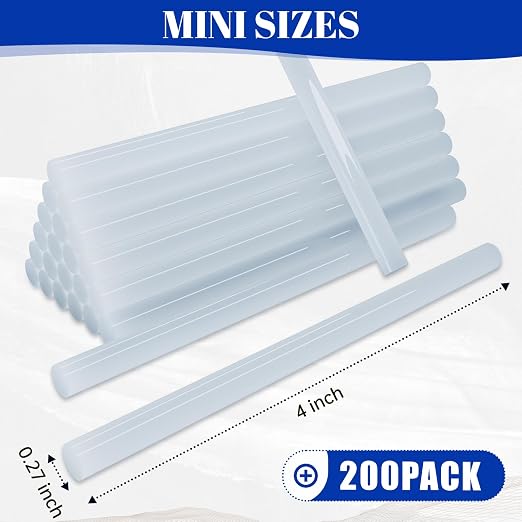 200 Pack Mini Hot Glue Sticks, 0.27" Diameter x 4" Length, All Temperature