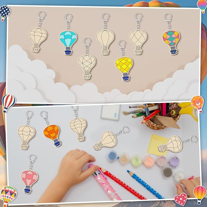 RattanView 24 Pcs Hot Air Balloon Craft Color Your Own Keychains DIY Craft