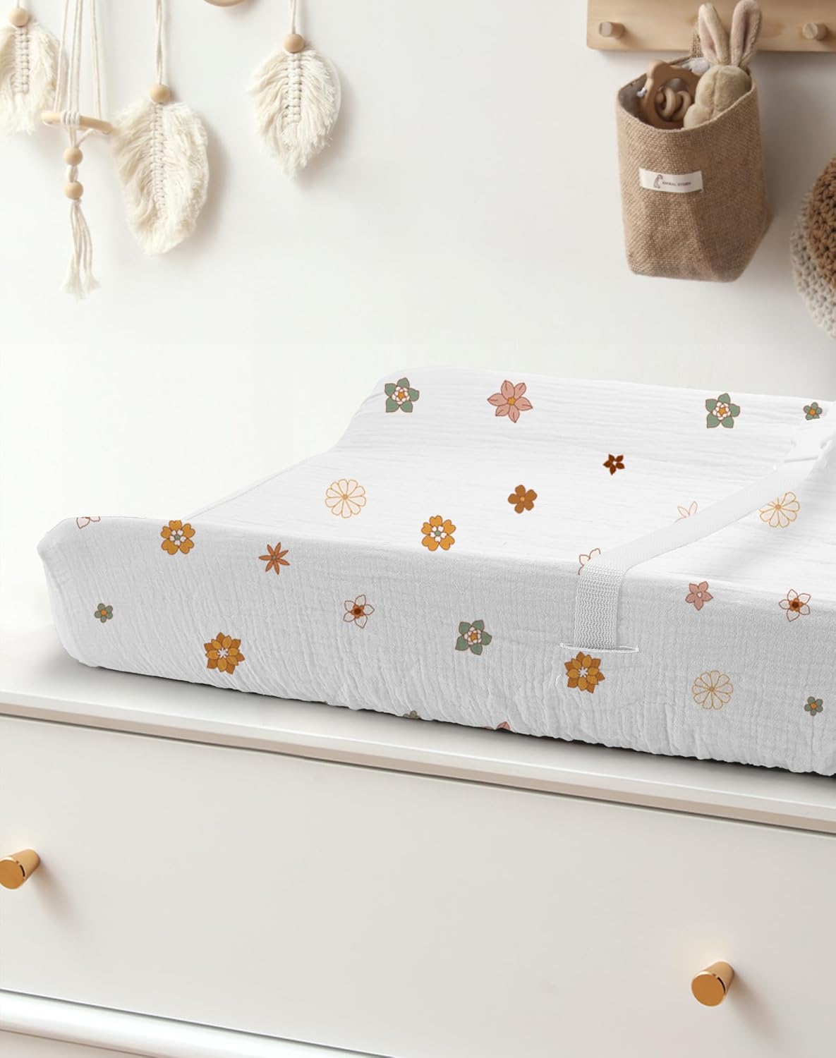 Changing Pad Cover for Baby Boy Girl 2 Pack, Muslin Changing Table Pad Covers with Boho Style, Neutral Nursery Bedding Essentials Soft and Breathable(Sage & Flower-B)