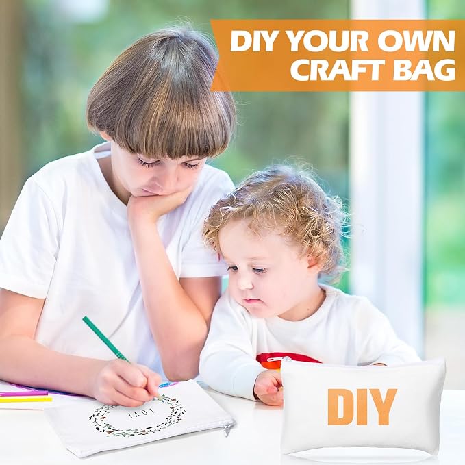 Reginary 80 Pack Canvas Zipper Makeup Bags Bulk Pencil Pouches Blank DIY Craft