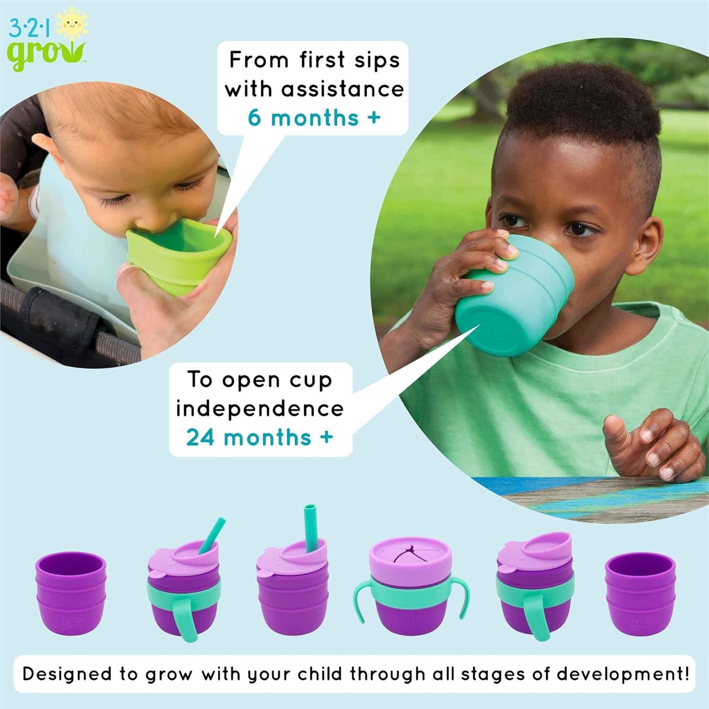 Easy Learn Drink and Snack Set – Baby + Toddler Silicone Learning Cup & Snack Set, Training Cup for Straw and Open Cup Independence – Dishwasher Safe (Watermelon)