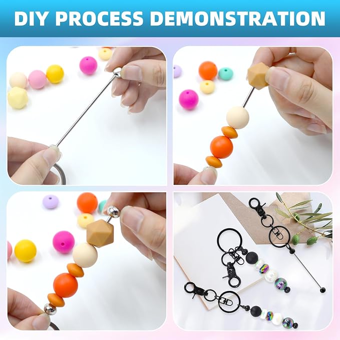 40 Pcs Beadable Keychains Bulk Kit – DIY Keychain Making Supplies