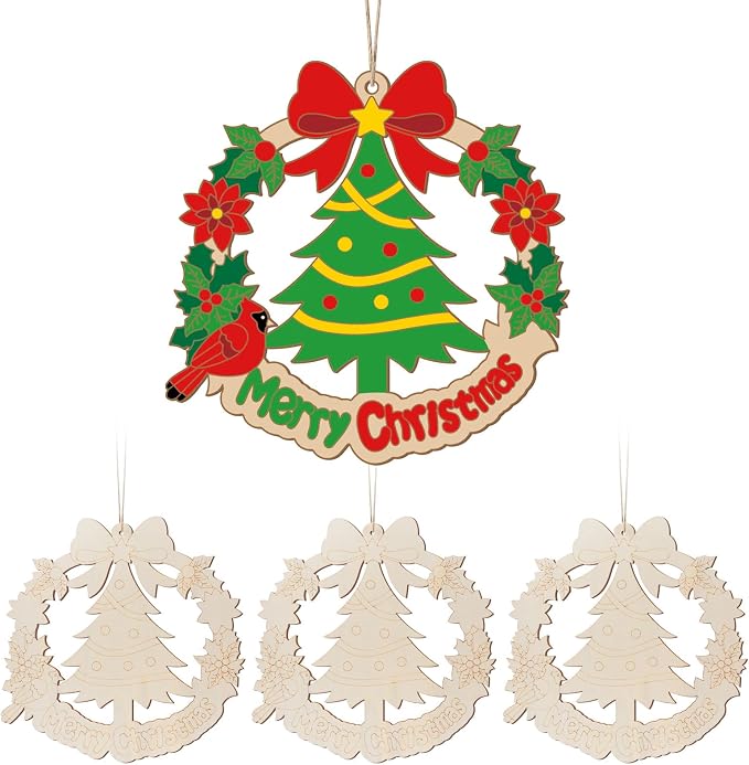 Paintable Christmas Ornaments 3 Sets, Wooden Ornaments to Paint, Unifished