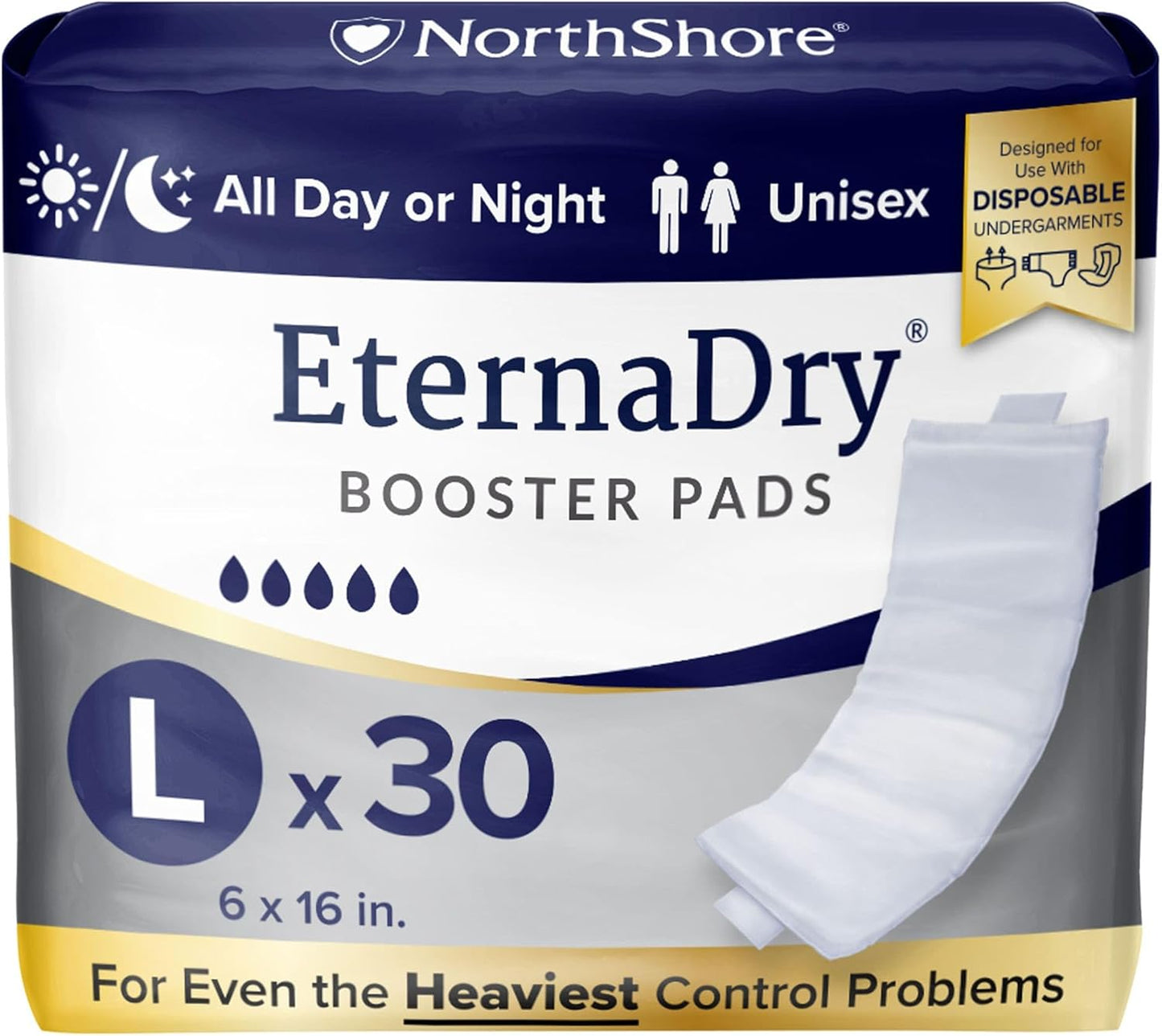 NorthShore EternaDry Booster Pads for Men and Women with Adhesive, Large, Pack/30
