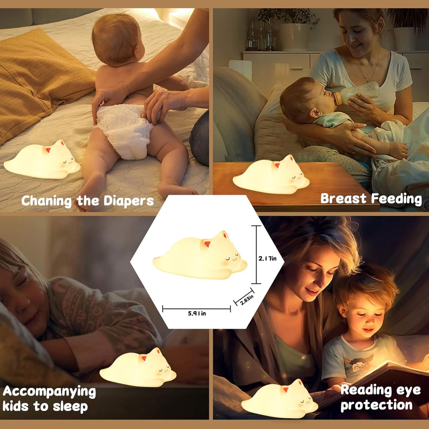 Tremdwoto Cat Night Light for Kids,Cute Colorful Night Light Baby Girl Squishy Night Lights Lamp 1/3 Hour Timer Kitty Light Dimmable Nursery Nightlight,Children's Room Decor，Gifts for Boys and Girls