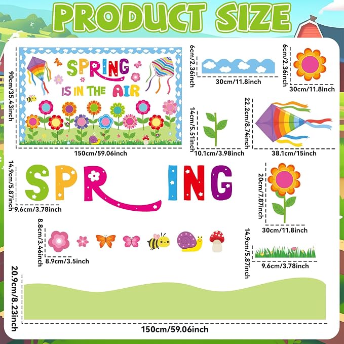 Spring is in The Air Bulletin Board Set Colorful Floral Butterfly Photo Craft