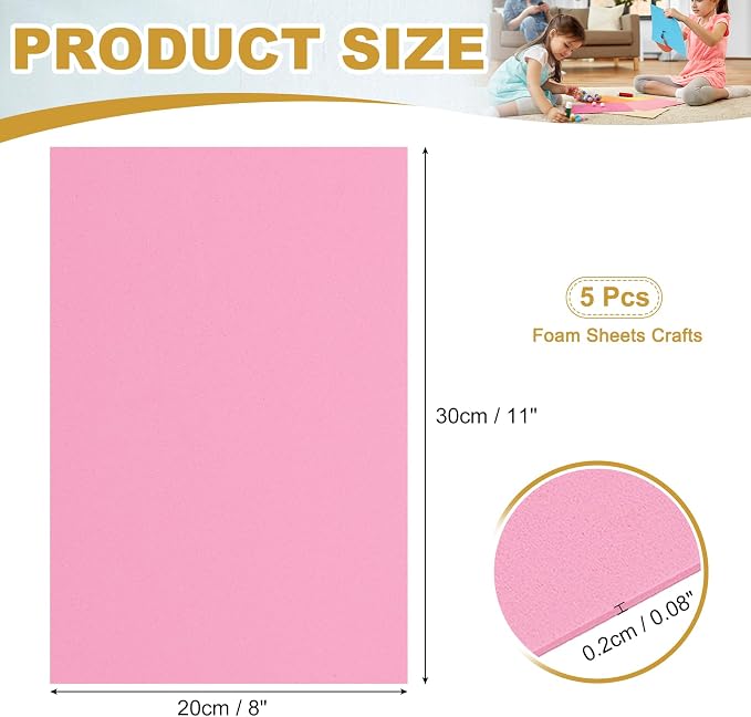 uxcell 5 Pcs Pink EVA A4 Foam Sheets Crafts, 12 x 8 Inch Foam Paper