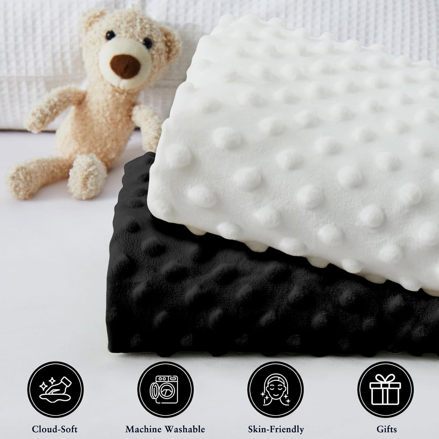 Homiest 2 Pack Changing Pad Cover, White + Black Changing Table Sheets, Ultra Soft Fleece Minky Dot Fabric, Breathable Comfortable Diaper Pad Cover for Girls and Boys, Machine Washable