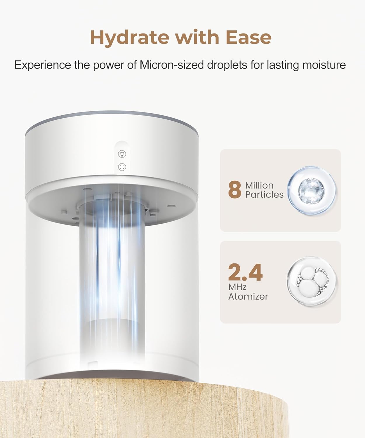 Abolee Humidifiers for Bedroom 4.5L Cool Mist with Essential Oil Diffuser, Humidifier Large Room, 24dB Quiet Air Humificador fit Baby Nursery & Plants, 360° Adjustable, Easy Fill & Cleaning (White)