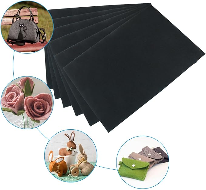 12 Pcs Black Felt Sheets, 8 x 12 Inch, 1mm Thick | Felt Fabric