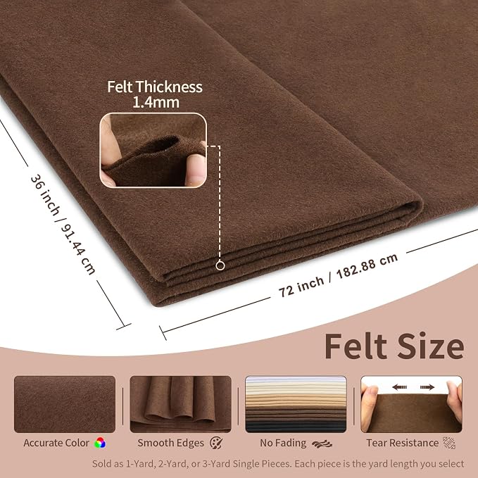 Chocolate Brown Fabric Sheet 72" X 36", 1.4mm Thick Large Soft Durable Flexible