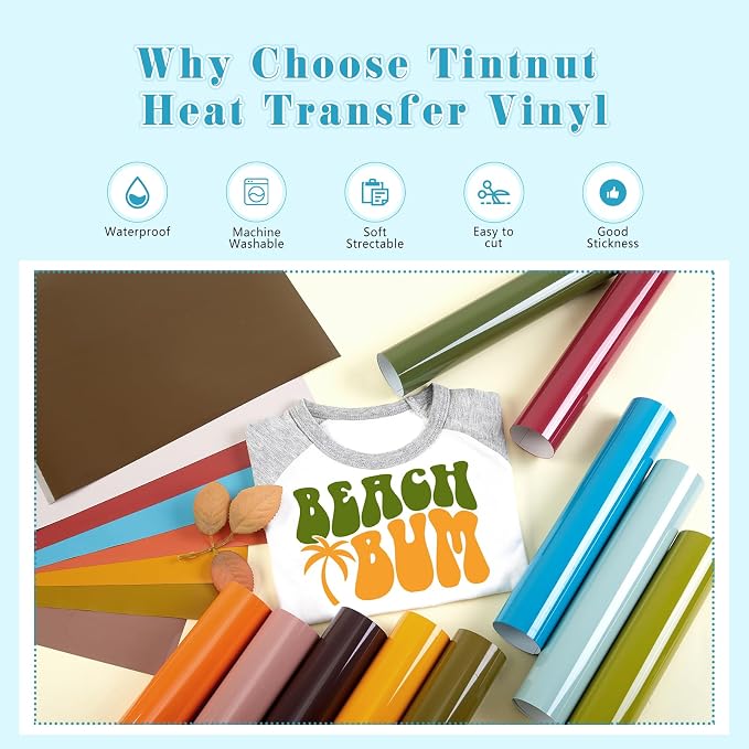 Tintnut Warm Fall Tone Heat Transfer Vinyl, easy cut & weed, stretch washable