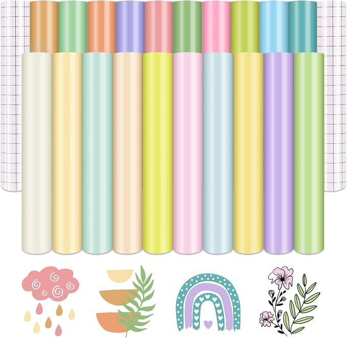 Tintnut Boho Permanent Vinyl 20 Sheets 12''x10'' Pastel Adhesive Vinyl | Solid
