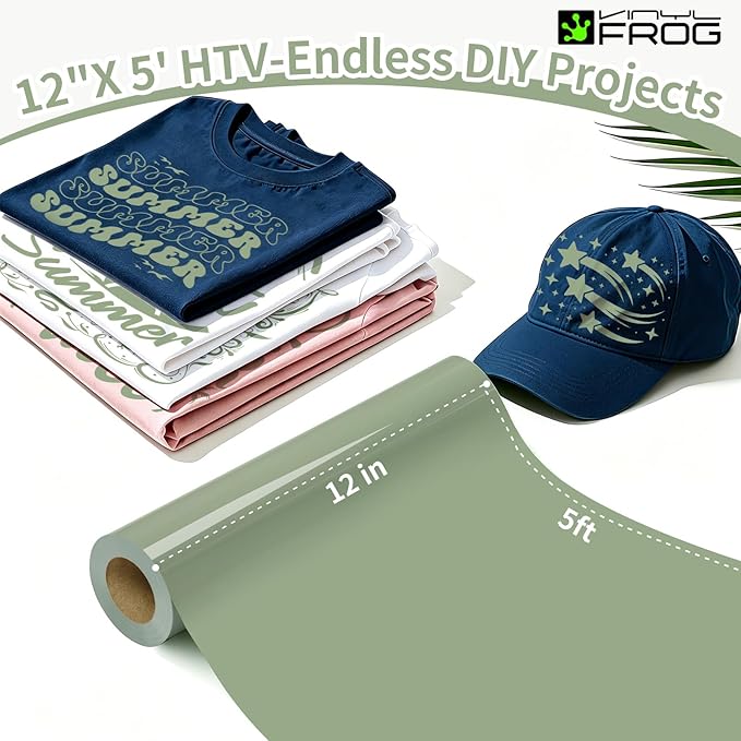 VINYL FROG Sage Green Heat Transfer Vinyl Roll 12" x5ft Matte HTV Vinyl | Khaki