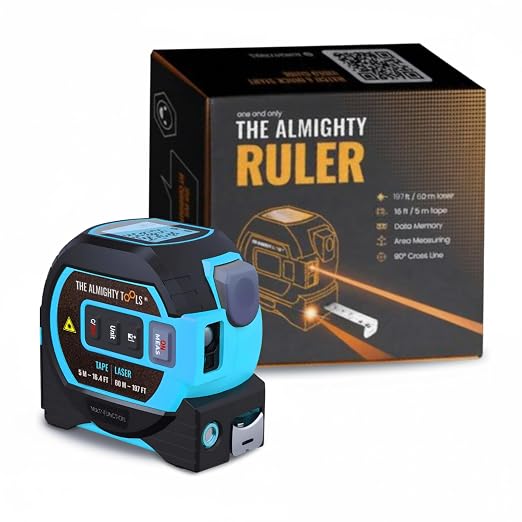 The Almighty Ruler Laser Tape Measure | Laser Distance Measurer, Heavy-Duty Tool