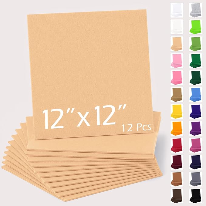 12" x 12" Felt Sheets for Crafts, 2mm Stiff Felt Fabric, Nude | 2mm Thick Stiff