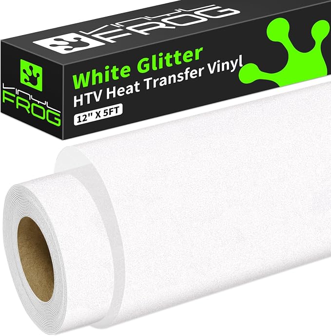VINYL FROG White Glitter HTV Vinyl Heat Transfer Vinyl Roll 12" x5ft White Iron