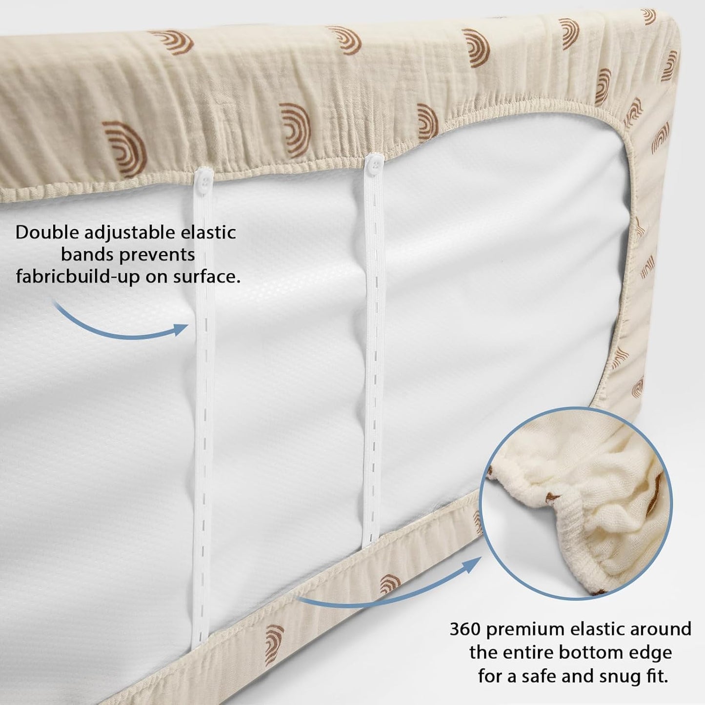 2 Pack Soft Muslin Baby Crib Sheets, 100% Cotton Breathable Double Layer Fitted Sheets for Standard Crib and Toddler Bed Mattresses 28x52 Inches, for Baby Girls and Boys (Brown & Rainbow
