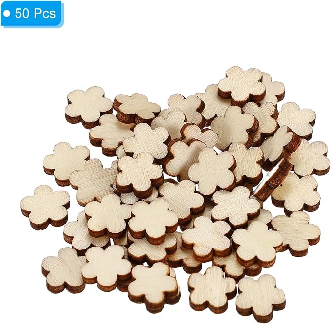 PATIKIL 10mm Wooden Flowers, 50 Pack Unfinished Wood Flowers Blank Wooden