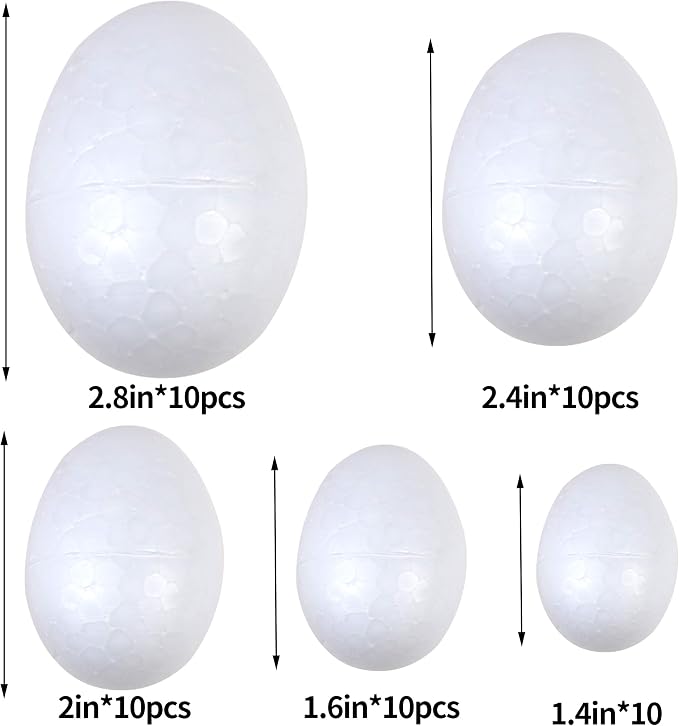 DIYASY 50 Pcs Foam Eggs, 3.5-7cm White Foam Eggs Shape Smooth Mixed Craft