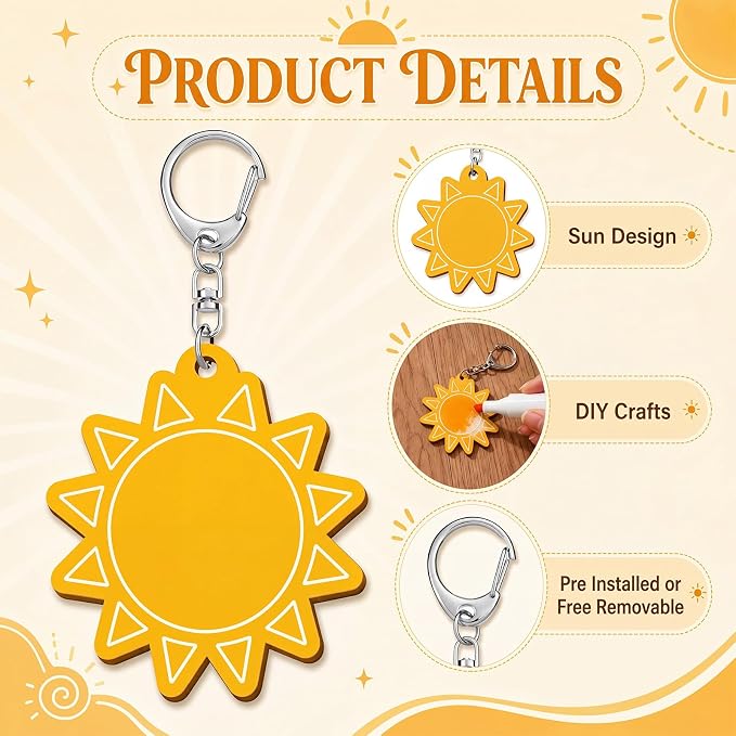 RattanView 24 Pcs Sun Craft DIY Wooden Sun Expressions Kits Color Your Own