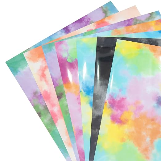 Tie Dye Heat Transfer Vinyl 12 x 10 Inch, Rainbow Color Patterned HTV Transfer