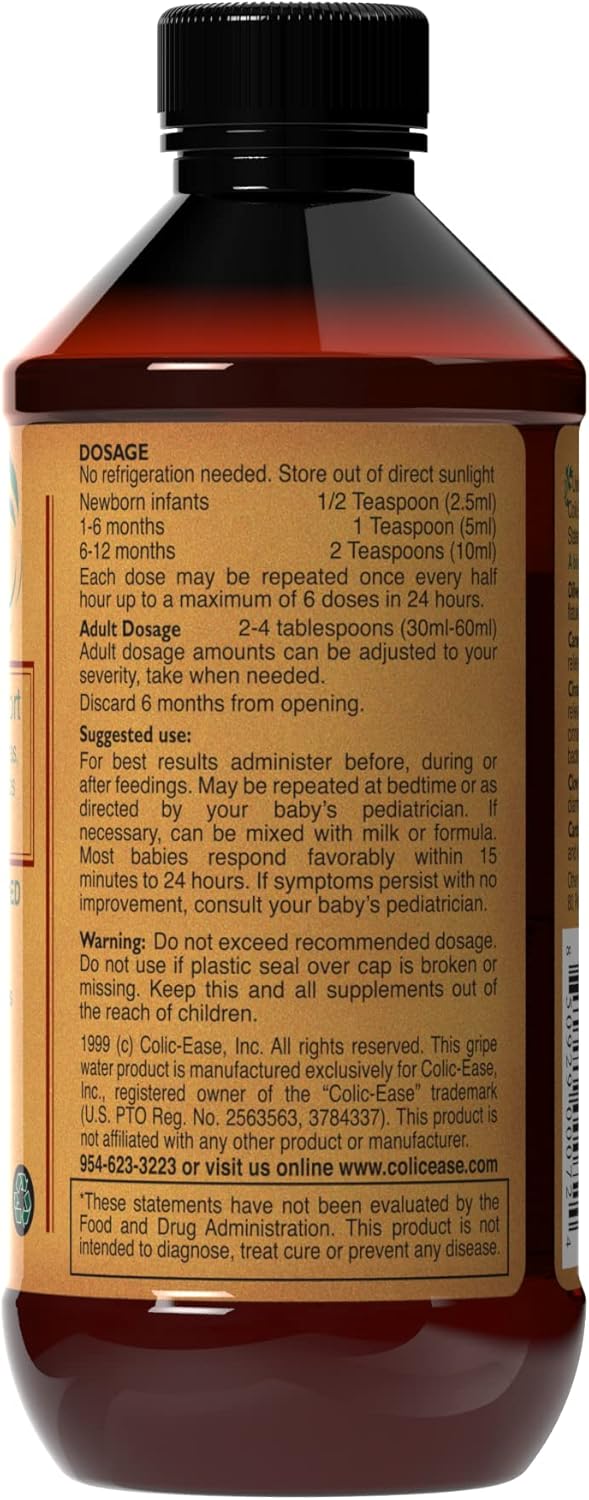 Gripe Water for Babies by Colic-Ease – Natural Colic Relief for Newborns Gas Pain Upset Stomach Hiccups and Fussiness – Herbal Baby Remedy with 5 Essential Oils No Preservatives Made in USA – 7 fl oz