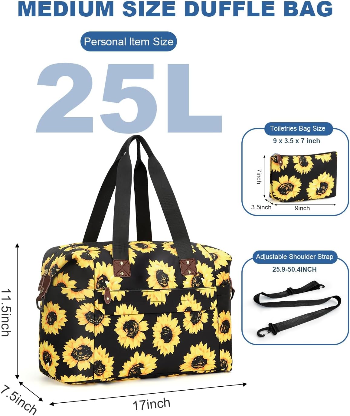 Travel Duffle Bag, Waterproof Weekender Overnight Hospital Bags for Women Men with Toiletry Bag Lightweight Carry on Personal Item Duffle Gym Bag for Travel, Airplanes, Sports