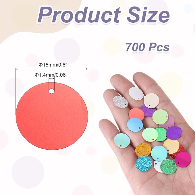 MECCANIXITY 700 Pcs Flat Round Sequins 15mm/0.6 Inch Loose Paillettes Craft