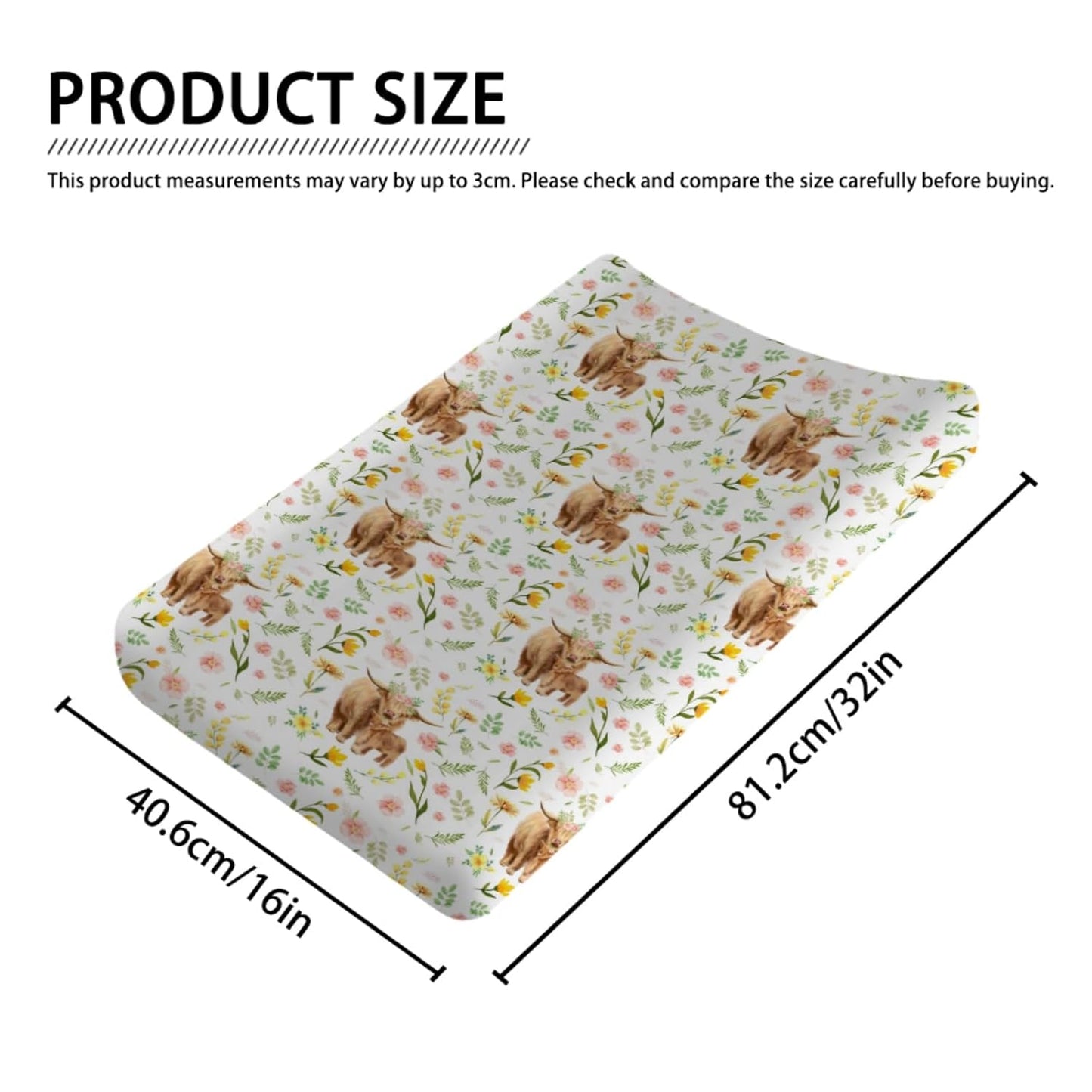 Highland Cows Retro Flowers Leaves Changing Pad Cover Farm Yak Floral Diaper Change Table Covers for Girls Boys Soft Stretch Fitted Changing Table Mats Sheets 32''x16''