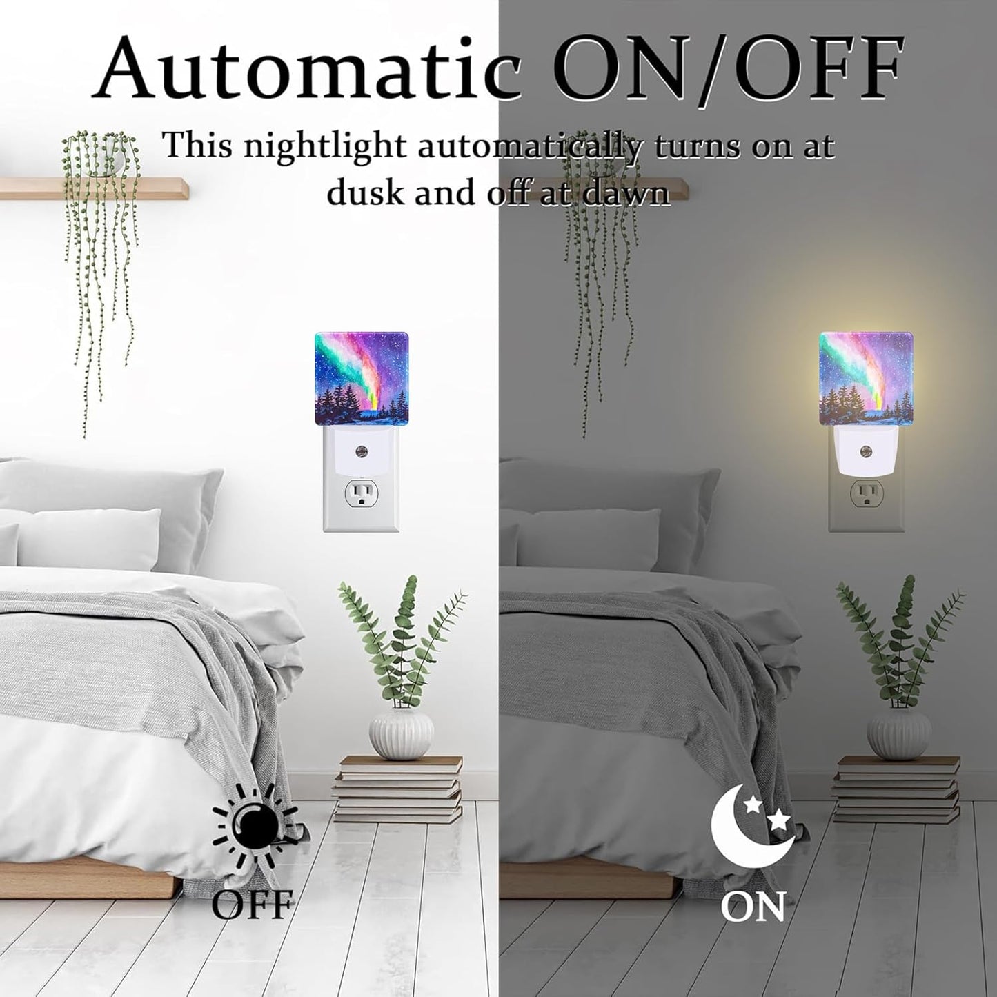 Northern Lights Starry Night Night Light Plug into Wall, Winter Snowy Forest 0.5w Energy Saving Sleep Friendly Dusk to Dawn NightLights for Kids Boys Girls Home Decor