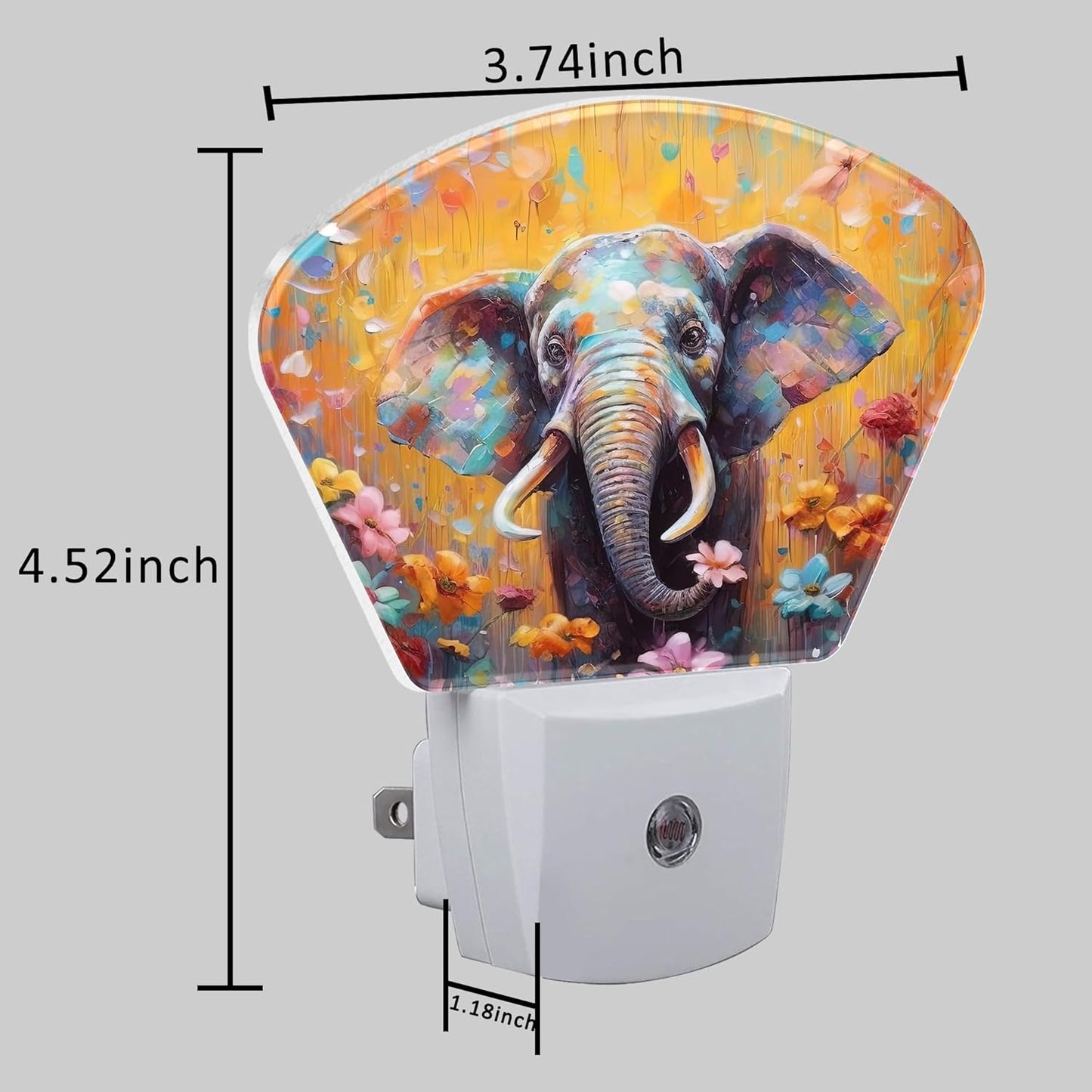 Watercolor Elephant Night Light for Kids Girls Boys, Flowers LED Night Light Plug into Wall with Dusk to Dawn Sensor for Bedroom, Hallway, Kitchen, Bathroom, Stairs Decor