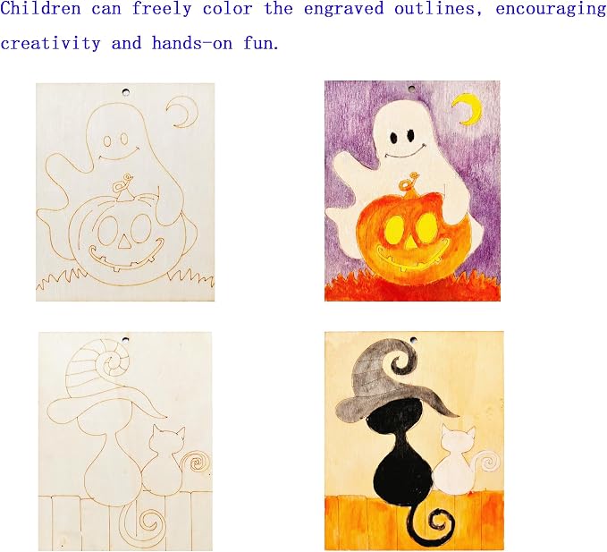 Piatoeke 16PCS 5.9×4.7in Unfinished Wooden Halloween Cutouts Board