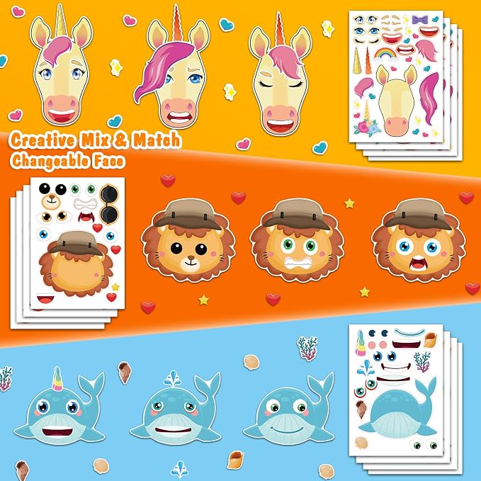 Aowplc 48 Sheets Make-a-Face Animal Stickers Mix and Match