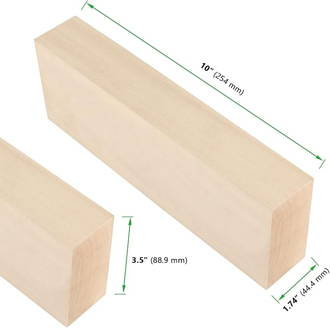 JAPCHET 2 Packs 10 x 3.5 x 1.7 Inch Basswood Blocks, Natural Unfinished Blocks
