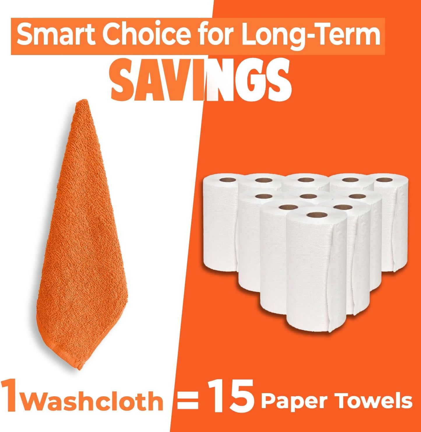 DAN RIVER 100% Cotton Wash Cloths 24 Pack [12x12] Soft & Absorbent washcloths for face, Gym, Hotels & Spa Perfect for Everyday Use Fingertip Towels, Orange