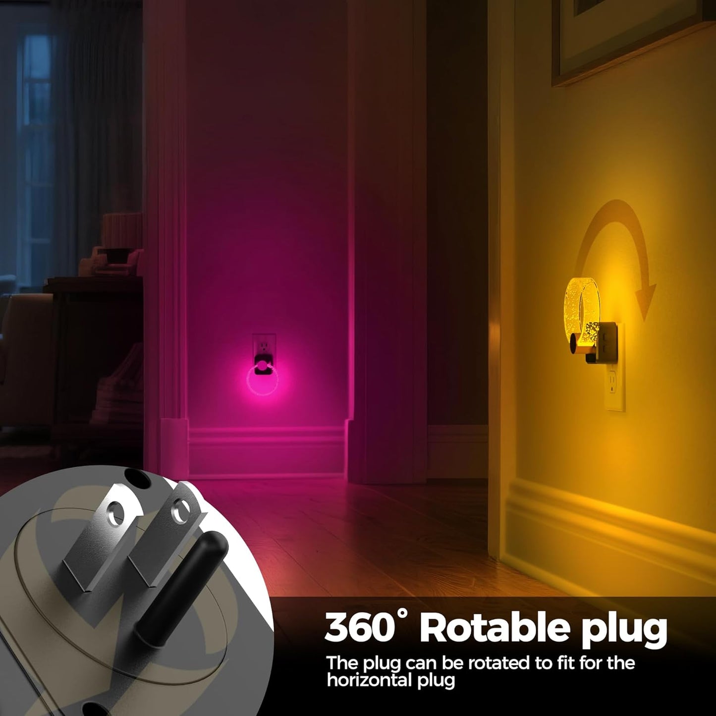 DORESshop Night Lights Plug Into Wall, LED Night Light Color Changing RGB with Dusk-to-Dawn Sensor, Adjustable Brightness Dimmable Nightlights for Hallway, Bedroom,Kids Room