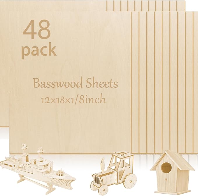 48 Pcs Basswood Sheets Plywood, School DIY Projects, CNC Cutting, and Wood